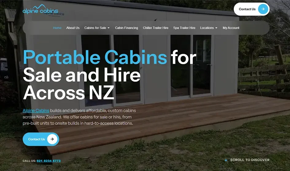 Alpine Cabins website after the rebuild