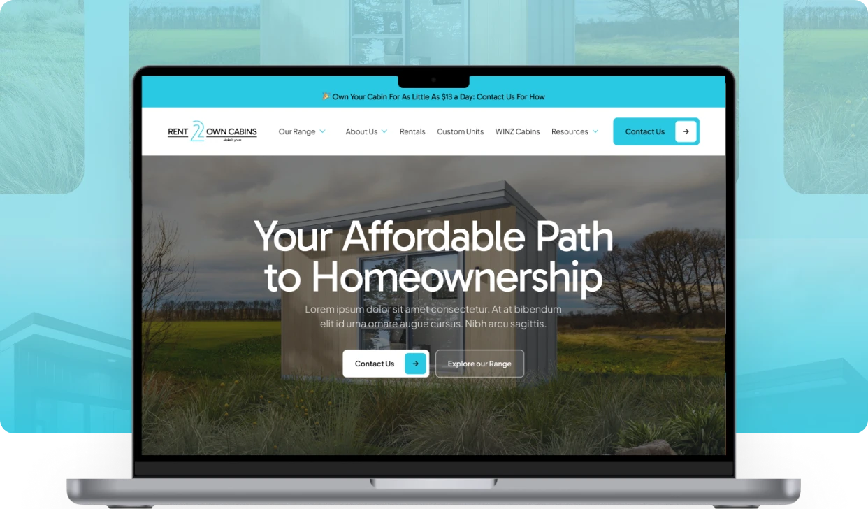 Rent2Own Cabins website